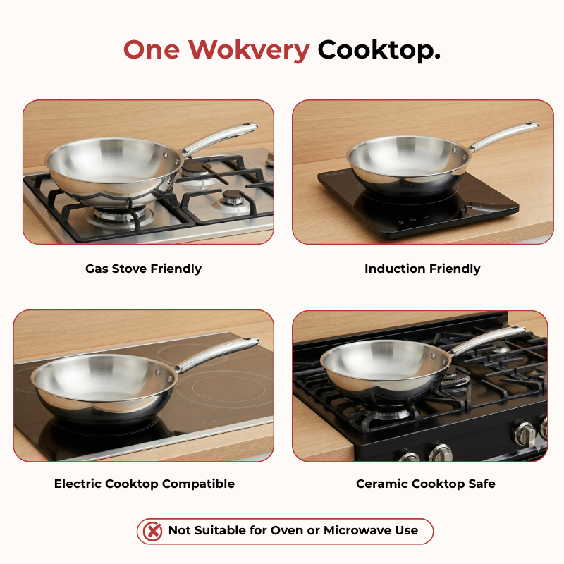 VINOD Doniv Titanium Triply Stainless Steel Wok 26 cms, Capacity 3.30 Liter