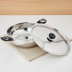 VINOD - DONIV Stainless Steel Sorrento Sandwich Bottom Kadai with Steel Lid 28 cm – Capacity 4.8 Liter - Induction Friendly