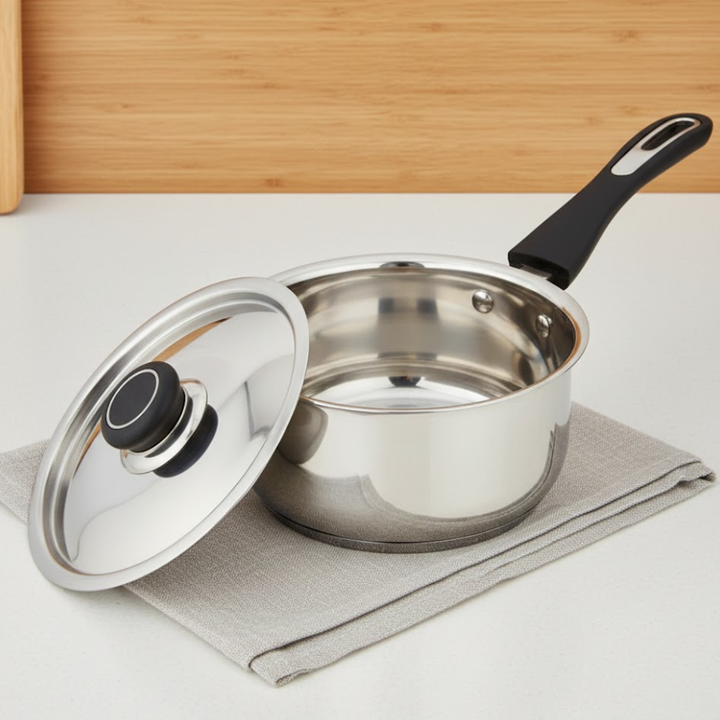 VINOD - DONIV Stainless Steel Sorrento Saucepan with Steel Lid 1450 ml, 16 cm Sandwich Bottom, Induction Friendly and Dishwasher Safe