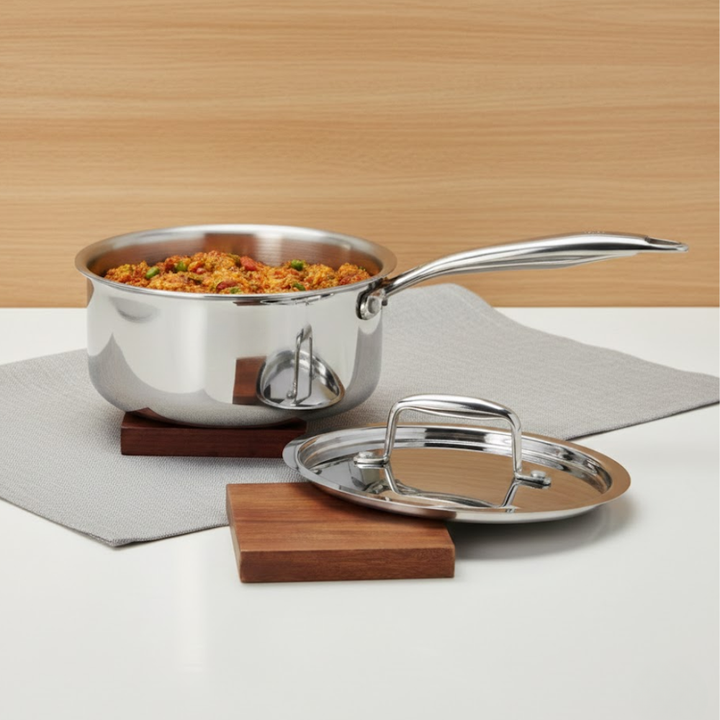 Doniv Titanium Triply Stainless Steel Sauce Pan with Cover 18 cm, Capacity 2.2 Liter, Induction Friendly