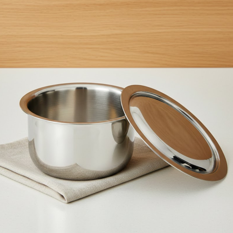 Vinod Doniv Titanium Triply stainless steel tope with cover 24 cms, 6300 ml capacity, inner view