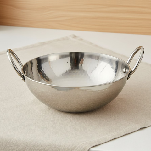 Vinod Claro Heavy Gauge Stainless Steel Hammered Kadai, 2.5 mm, top view