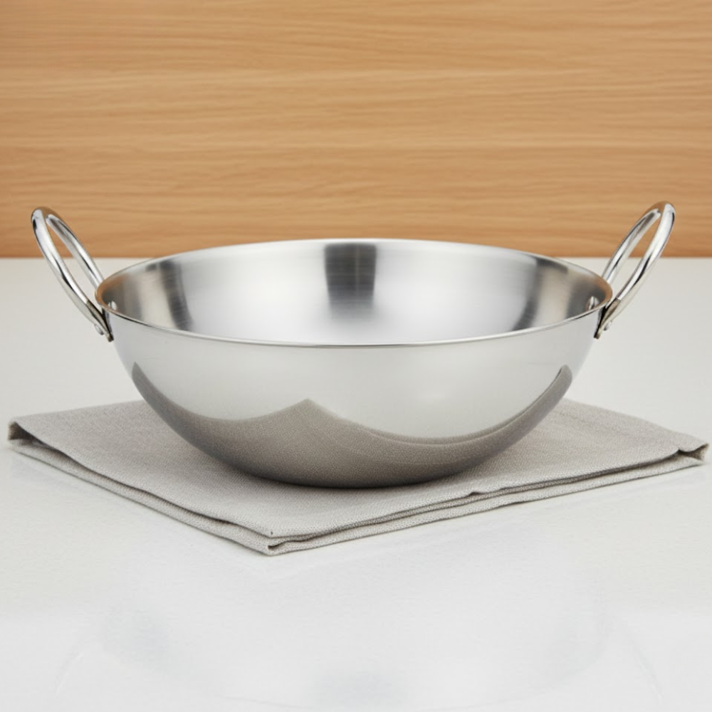 Vinod Claro Heavy Gauge Stainless Steel Plain Kadai, 2.5 mm, top view