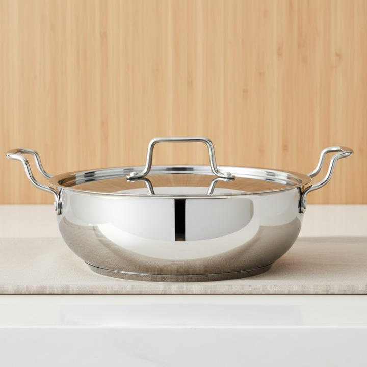 विनोद - डोनिव स्टेनलेस स्टील सैंडविच मैजेस्टिक बॉटम कढ़ाई स्टील ढक्कन के साथ (3.2 लीटर/24 सेमी) - इंडक्शन फ्रेंडली