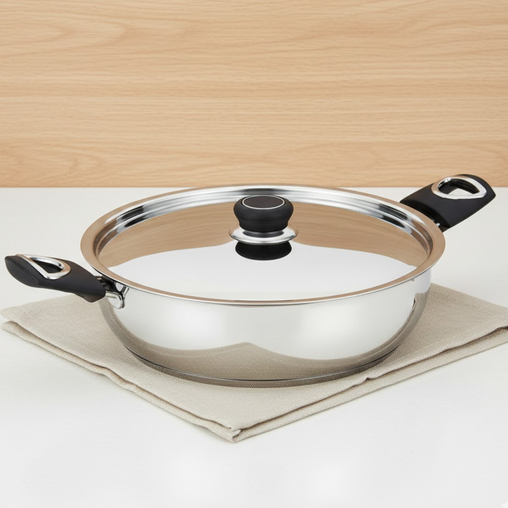 VINOD - DONIV Stainless Steel Sorrento Sandwich Bottom Kadai with Lid 30 cm – Capacity 5.5 Liter - Induction Friendly