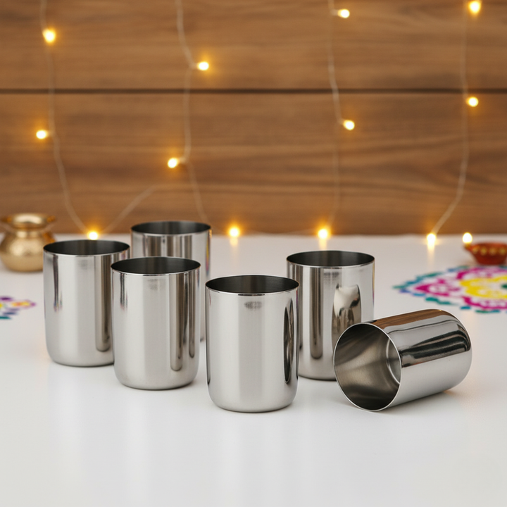 Vinod Stainless Steel Juicee Glass – Six Glasses in one Box (350 ml)