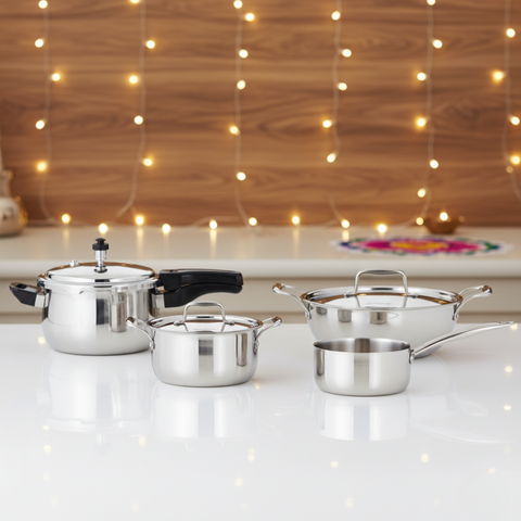 VINOD Doniv Titanium Triply Stainless Steel 4 Piece Jumbo Cookware Set