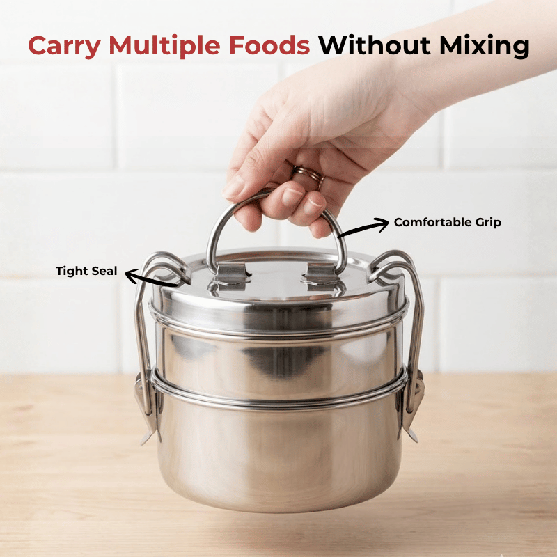 Vinod Stainless Steel Lunch Tiffin, close-up detail