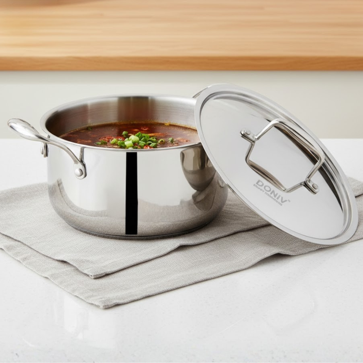 VINOD Doniv Titanium Triply Stainless Steel Sauce Pot with Cover 24 cms, Capacity 5.00 Liter