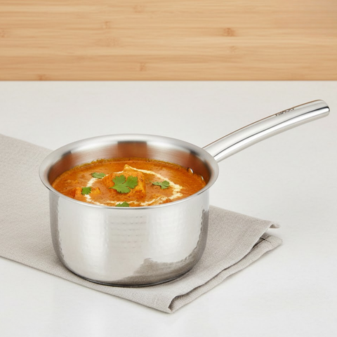 Vinod Claro Heavy Gauge Stainless Steel Hammered Sauce Pan, 1.5 mm, side view
