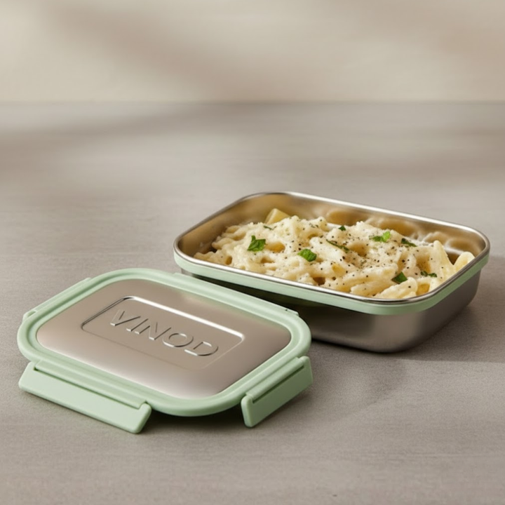 VINOD Stainless Steel Meal Carrier (Green) – Small, High Quality Steel Inner, Strong Lid, Side Clip Locks for No Spillage, Rust Free