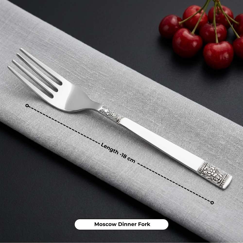 Vinod Stainless Steel Moscow Cutlery 21 piece set, angled view