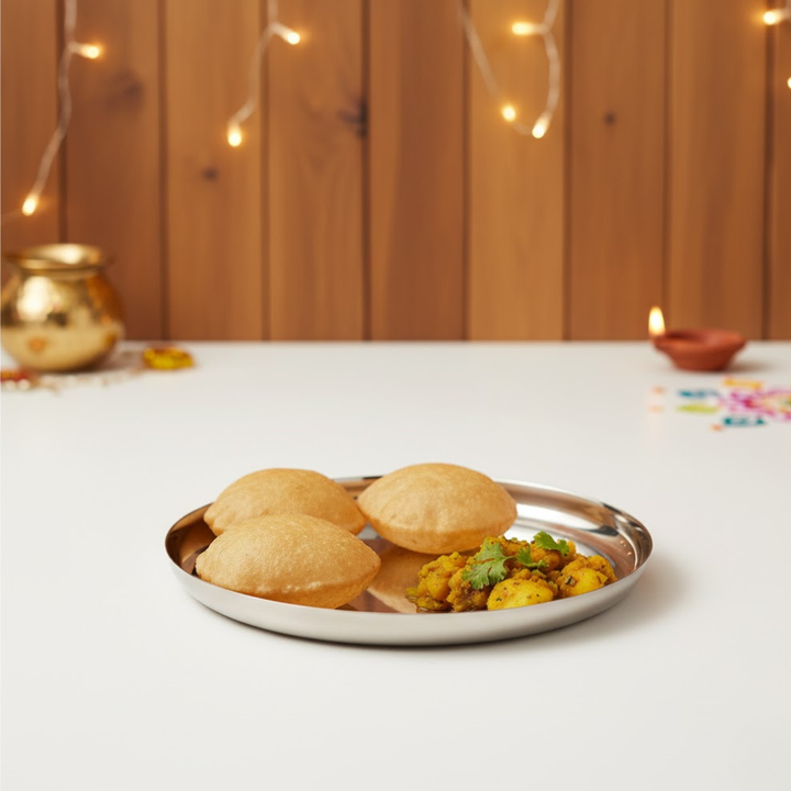 Vinod Stainless Steel Traditional Royal Hammered Khumcha Thali set of 2, Size: 27.5 cm, No 12