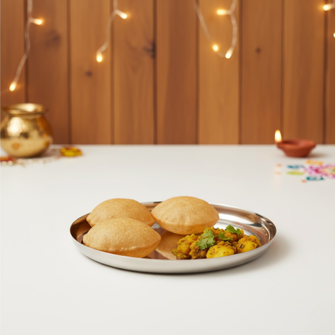 Vinod Stainless Steel Traditional Royal Hammered Khumcha Thali set of 2, Size: 27.5 cm, No 12