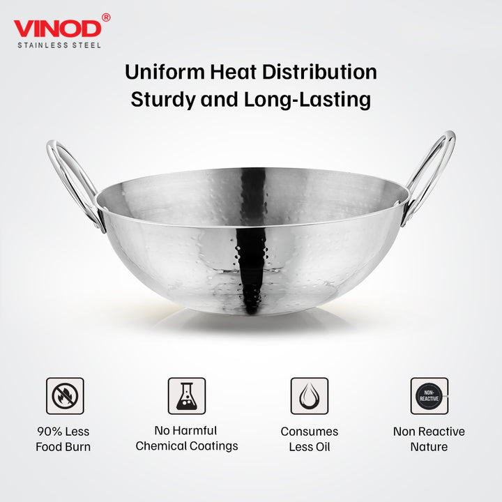 विनोद - क्लारो हेवी गेज स्टेनलेस स्टील हैमर्ड कढ़ाई, 2.5 मिमी (1050 मिलीलीटर)