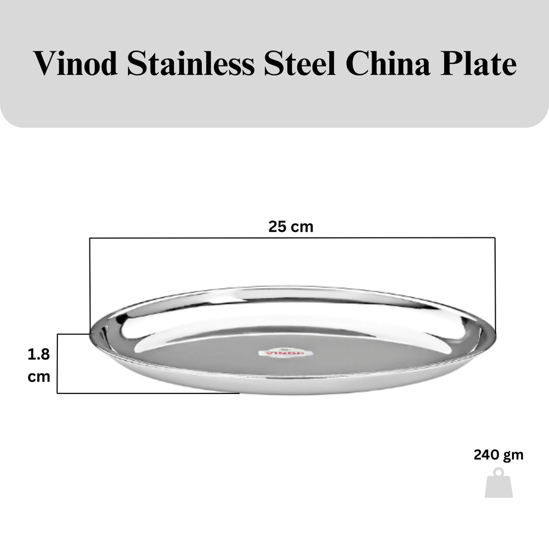 विनोद स्टेनलेस स्टील चाइना डिश / सर्विंग डिश / सलाद प्लेट / स्नैक प्लेट, 6 पीस का सेट, व्यास 25 सेमी