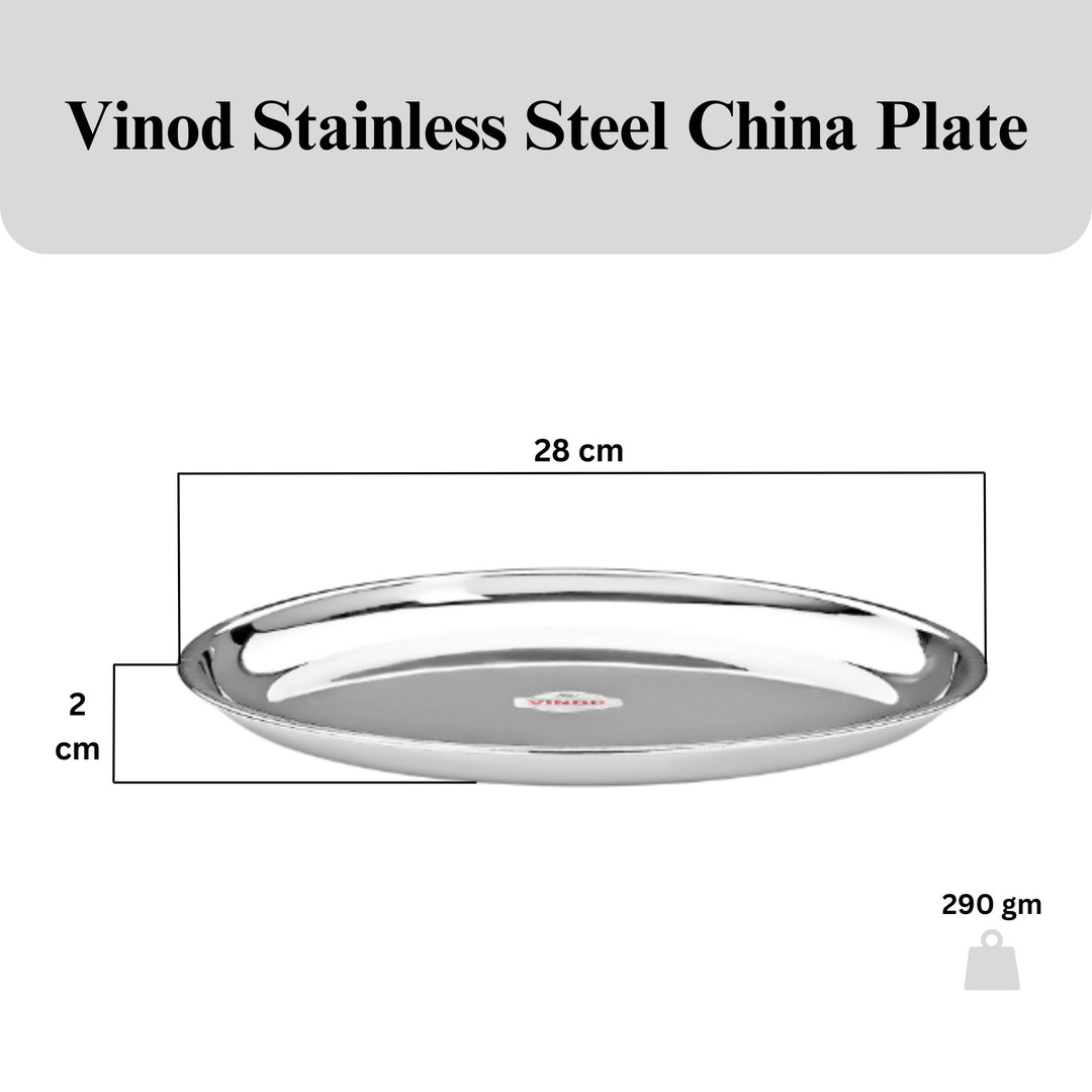 विनोद स्टेनलेस स्टील चाइना प्लेट, लंच और डिनर प्लेट, 6 पीस का सेट, व्यास 28 सेमी
