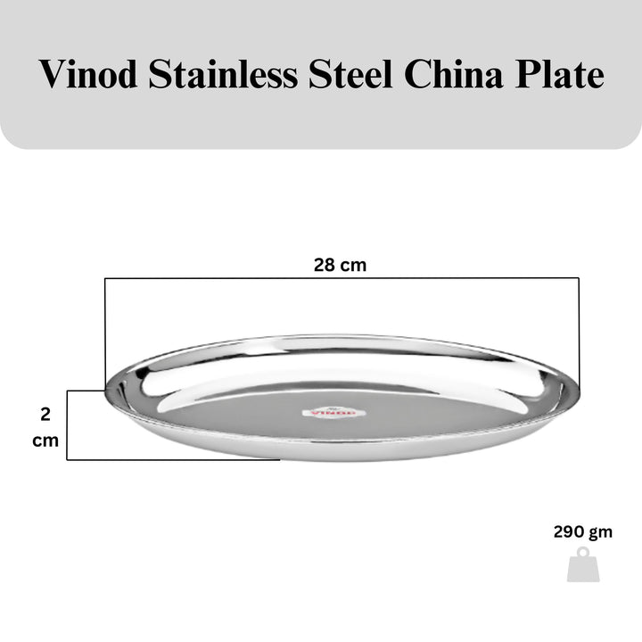विनोद स्टेनलेस स्टील चाइना प्लेट, लंच और डिनर प्लेट, 6 पीस का सेट, व्यास 28 सेमी