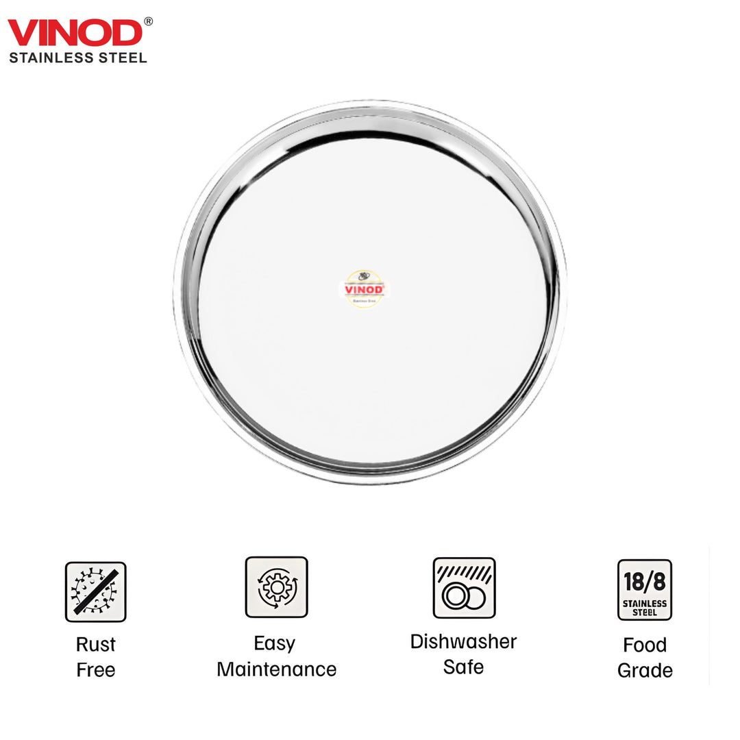 विनोद स्टेनलेस स्टील चाइना प्लेट, लंच और डिनर प्लेट, 6 पीस का सेट, व्यास 28 सेमी