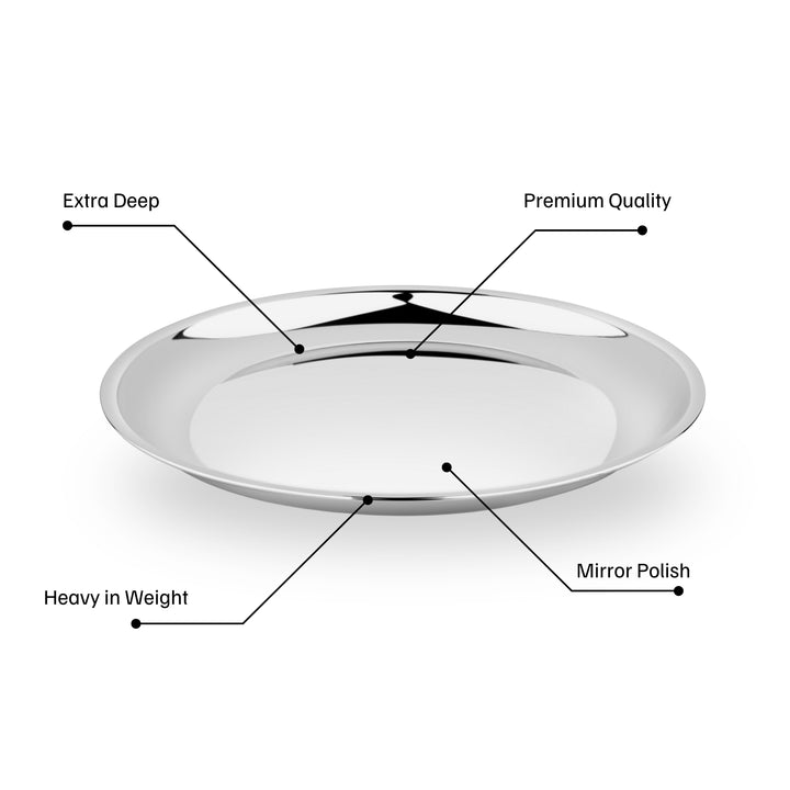 विनोद स्टेनलेस स्टील चाइना डिश / सर्विंग डिश / सलाद प्लेट / स्नैक प्लेट, 6 पीस का सेट, व्यास 17.5 सेमी