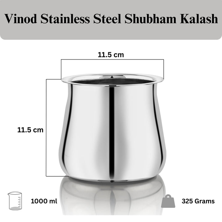 विनोद स्टेनलेस स्टील शुभम् कलश - नंबर 10 - 1000 मि.ली