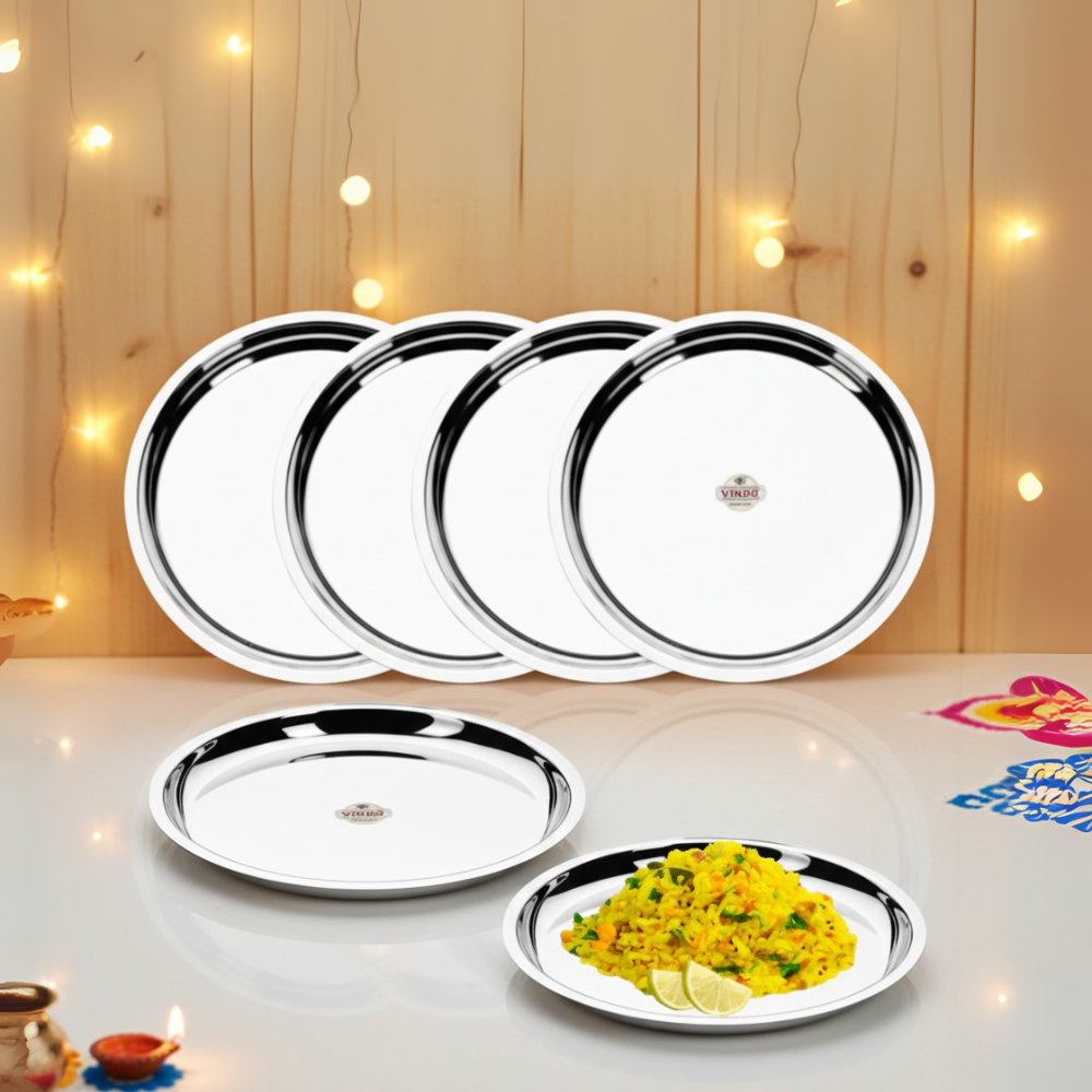 Vinod Stainless Steel Two Tone Dish / Serving Dish / Salad Plate / Snack Plate, Set of 6 pieces, Diameter 21 cm