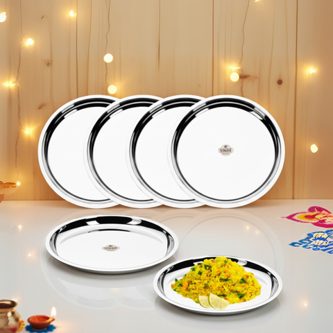 Vinod Stainless Steel Two Tone Dish / Serving Dish / Salad Plate / Snack Plate, Set of 6 pieces, Diameter 21 cm