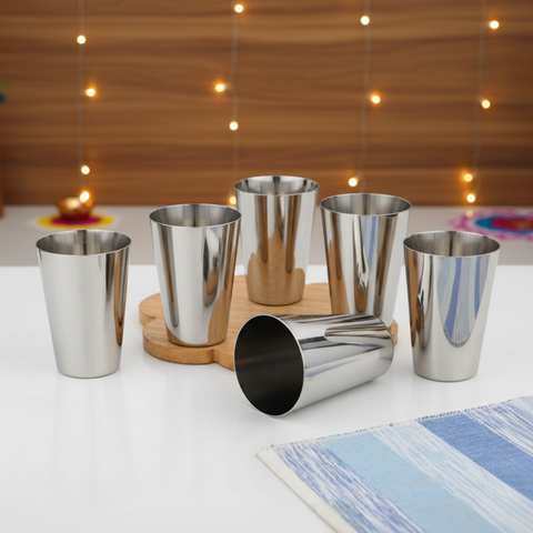 Vinod Stainless Steel Ice Thumbs Up Glass, Set of 6 Pieces, No.7 – Capacity 350 ml