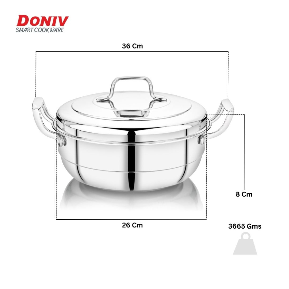 विनोद - डोनिव ट्रिपली स्टेनलेस स्टील 6 प्लेट और 1 बहुउद्देशीय कड़ाही स्टीमर इडली, ढोकला, मोमोज के लिए हैवी गेज इडली ढोकला कुकर इंडक्शन और गैस स्टोव के अनुकूल (2 इडली, 1 मिनी इडली, 1 पात्रा/मोमोज, 2 खमन/ढोकला)