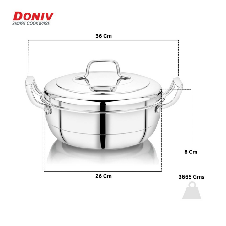 विनोद - डोनिव ट्रिपली स्टेनलेस स्टील 6 प्लेट और 1 बहुउद्देशीय कड़ाही स्टीमर इडली, ढोकला, मोमोज के लिए हैवी गेज इडली ढोकला कुकर इंडक्शन और गैस स्टोव के अनुकूल (2 इडली, 1 मिनी इडली, 1 पात्रा/मोमोज, 2 खमन/ढोकला)