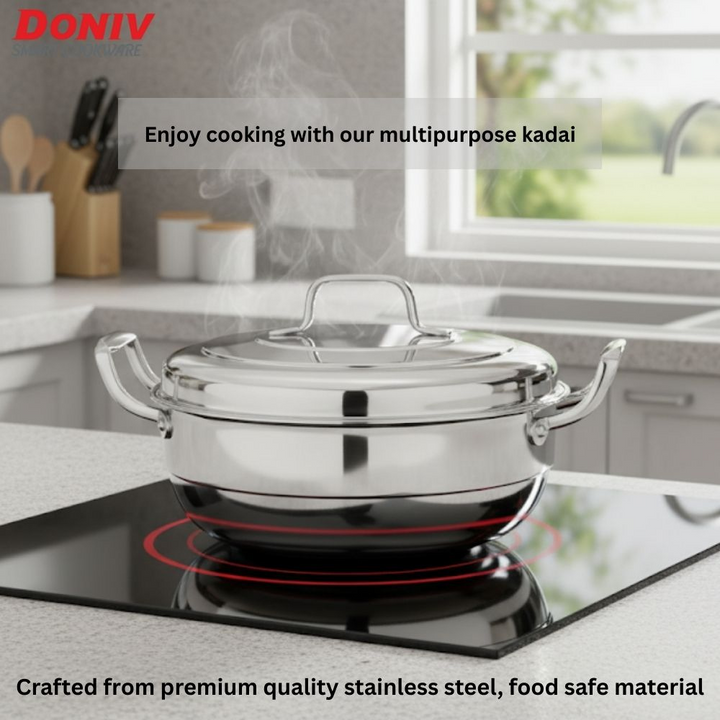 विनोद - डोनिव ट्रिपली स्टेनलेस स्टील 6 प्लेट और 1 बहुउद्देशीय कड़ाही स्टीमर इडली, ढोकला, मोमोज के लिए हैवी गेज इडली ढोकला कुकर इंडक्शन और गैस स्टोव के अनुकूल (2 इडली, 1 मिनी इडली, 1 पात्रा/मोमोज, 2 खमन/ढोकला)