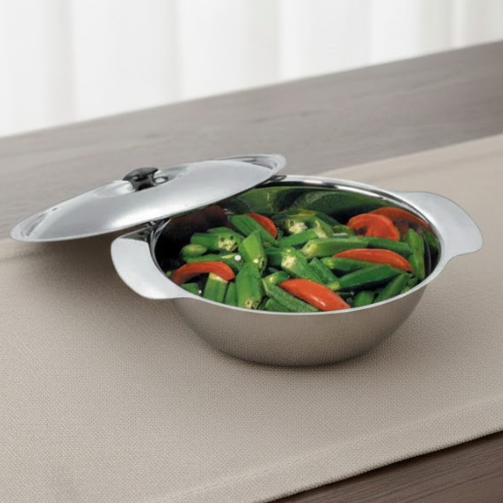 Vinod Stainless Steel Royal Veg Serving Dish with Cover, front view