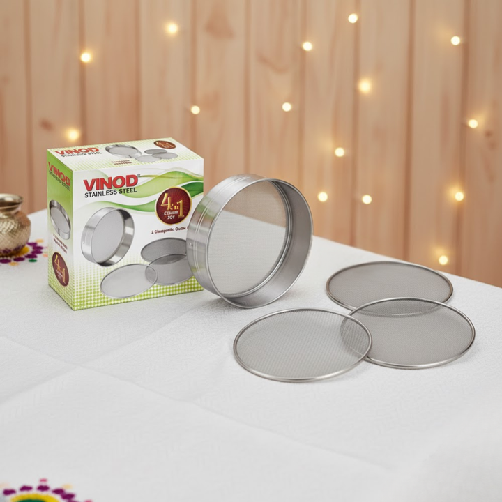 विनोद स्टेनलेस स्टील 4 इन 1 आटे की चलनी सेट