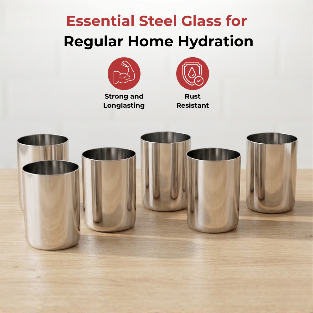 VINOD Stainless Steel Amrapali Glass Set of 6 - 350 ml with Highest Grade Steel, Mirror Finish, Easy to Clean, Rust Free & Dishwasher Safe