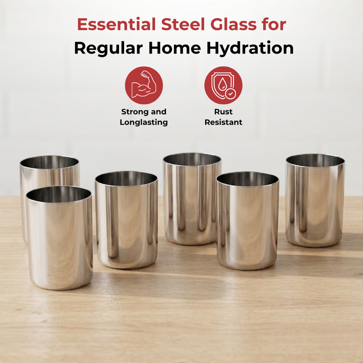 VINOD Stainless Steel Amrapali Glass Set of 6 - 350 ml with Highest Grade Steel, Mirror Finish, Easy to Clean, Rust Free & Dishwasher Safe