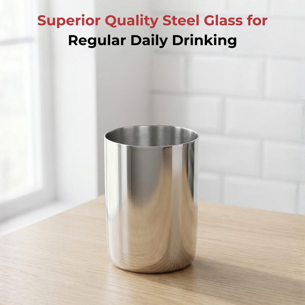 VINOD Stainless Steel Amrapali Glass Set of 6 - 350 ml with Highest Grade Steel, Mirror Finish, Easy to Clean, Rust Free & Dishwasher Safe