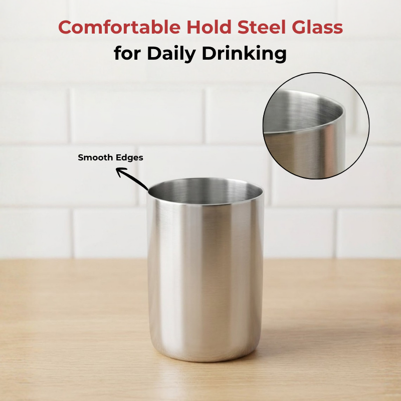 VINOD Stainless Steel Amrapali Glass Set of 6 - 350 ml with Highest Grade Steel, Mirror Finish, Easy to Clean, Rust Free & Dishwasher Safe