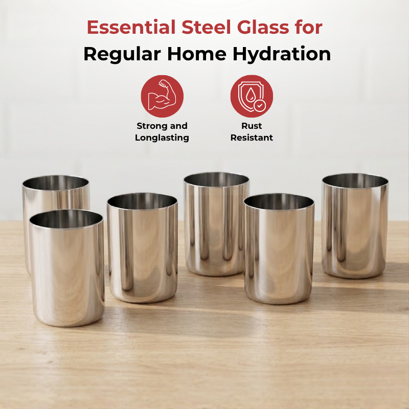 VINOD Stainless Steel Amrapali Glass Set of 6 - 350 ml with Highest Grade Steel, Mirror Finish, Easy to Clean, Rust Free & Dishwasher Safe
