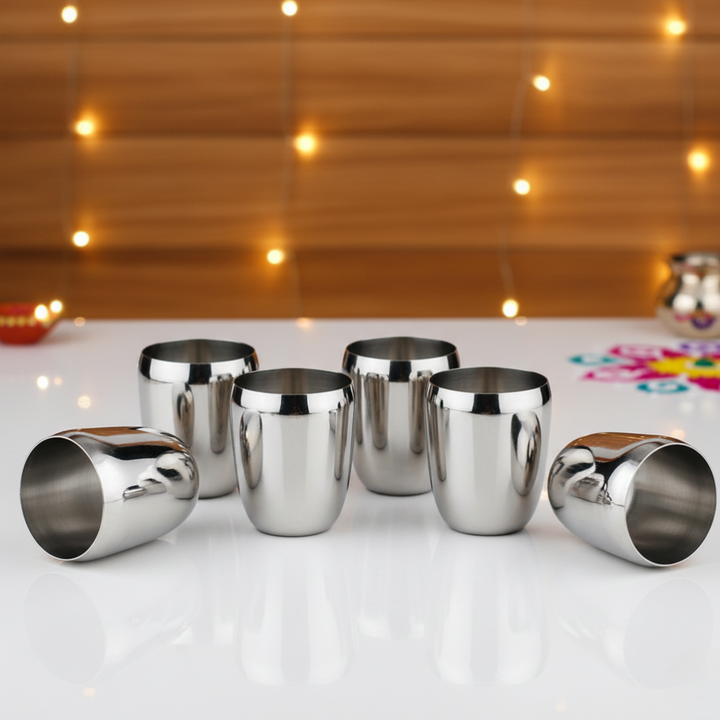 विनोद स्टेनलेस स्टील मैंगो ग्लास - एक बॉक्स में छह ग्लास (300 मिली)