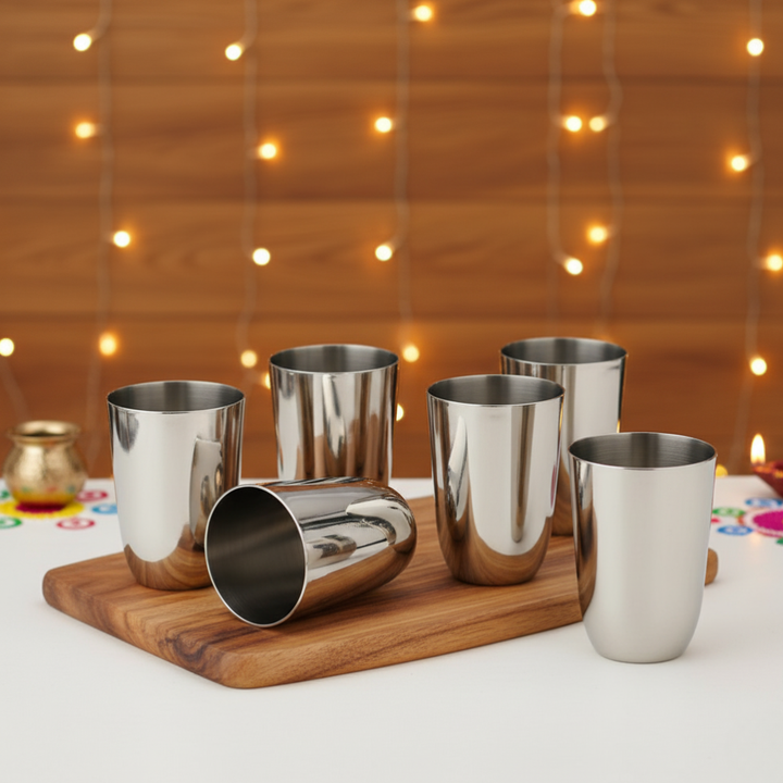 Vinod Stainless Steel Passion Glass – Six Glasses in one Box (300 ml)