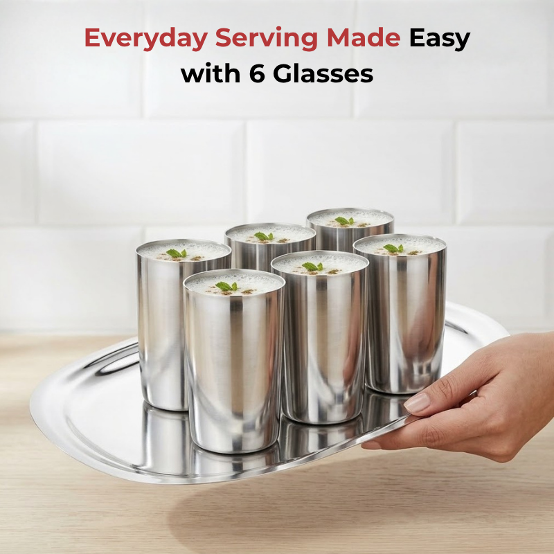 VINOD Stainless Steel Fusion Glass Set of 6 - 400 ml with High Grade Stainless Steel, Mirror Finish, Dishwasher Safe, Rust Free