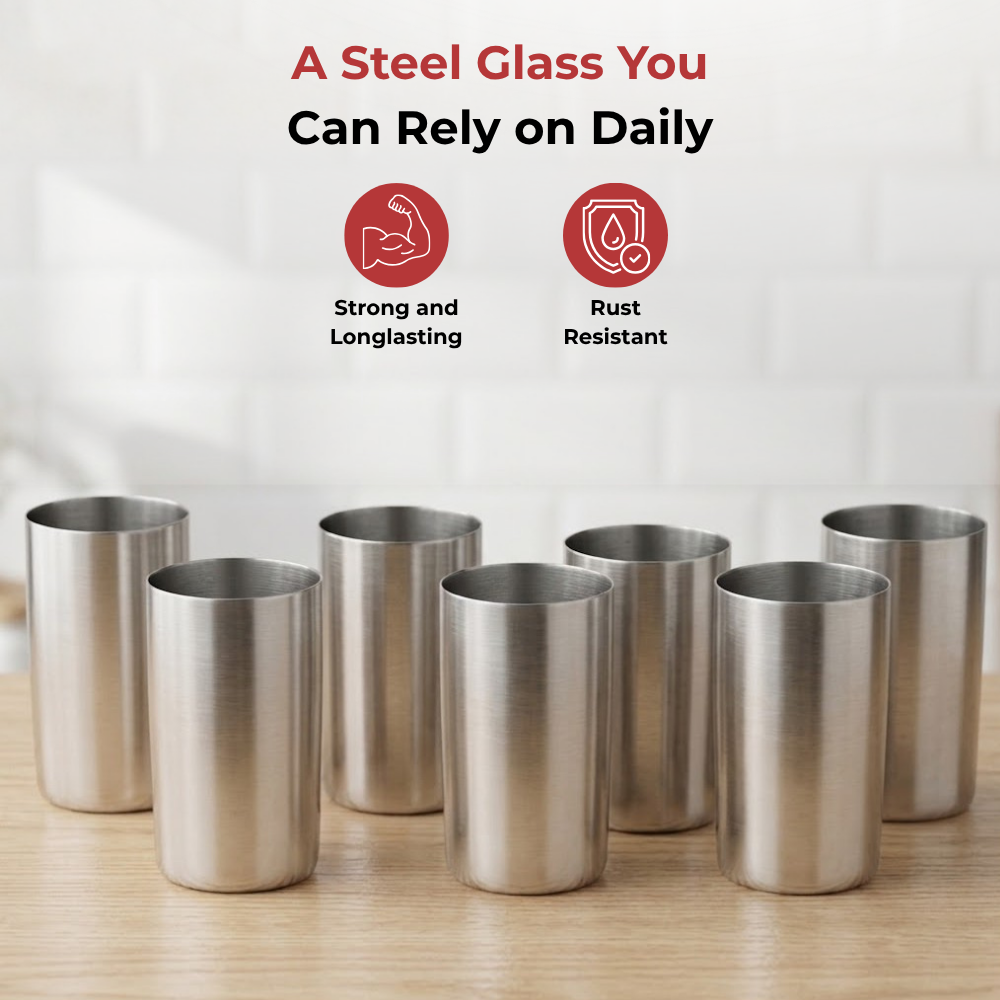 Vinod Stainless Steel Fusion Glass Set of 6 - 400 ml, top view