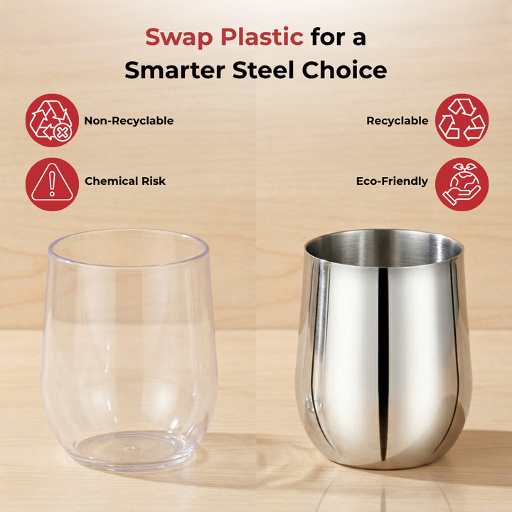 विनोद स्टेनलेस स्टील रूबी ग्लास - एक बॉक्स में छह ग्लास (300 मिली)