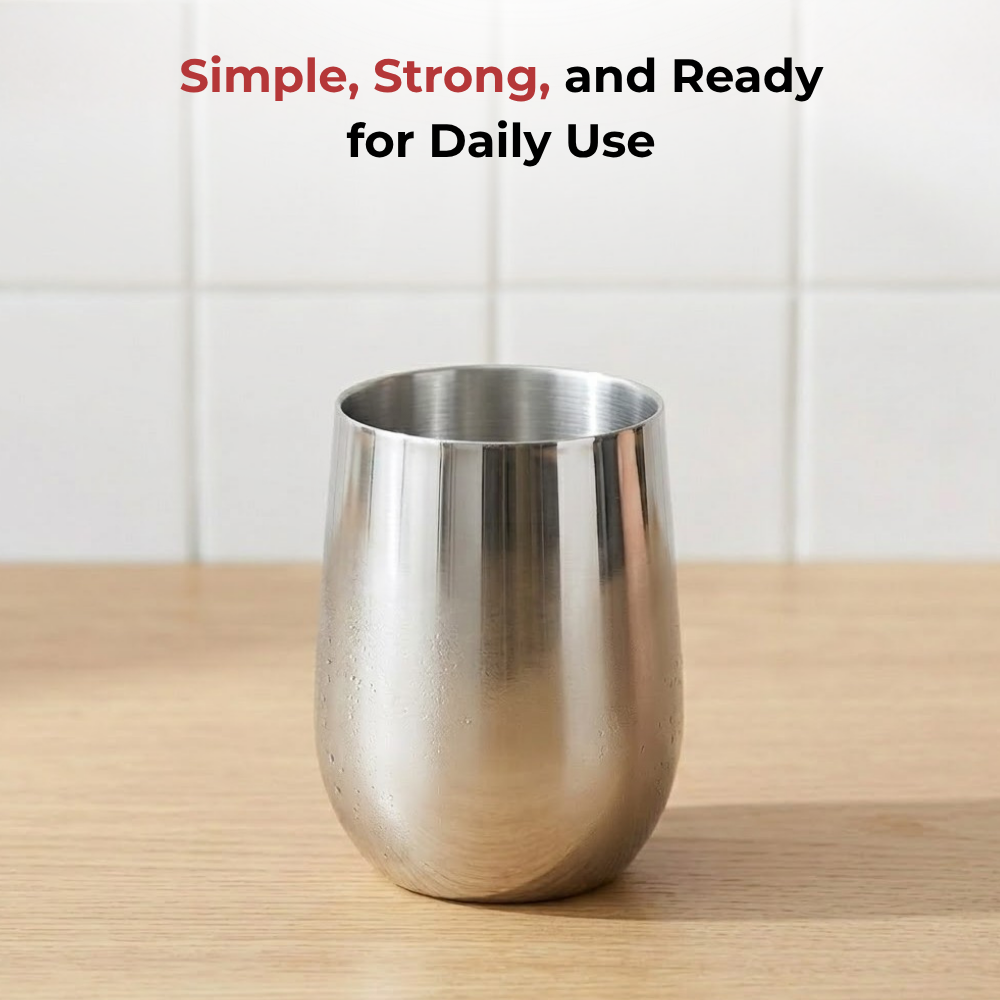 Vinod Stainless Steel Ruby Glass Set of 6 - 300 ml, close-up detail