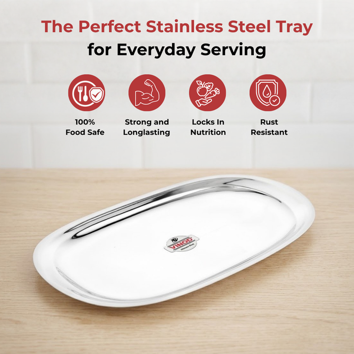 VINOD Stainless Steel Salad Tray with Highest Grade Stainless Steel, Mirror Finish ,Tough & Strong, Rust free and Dishwasher Safe