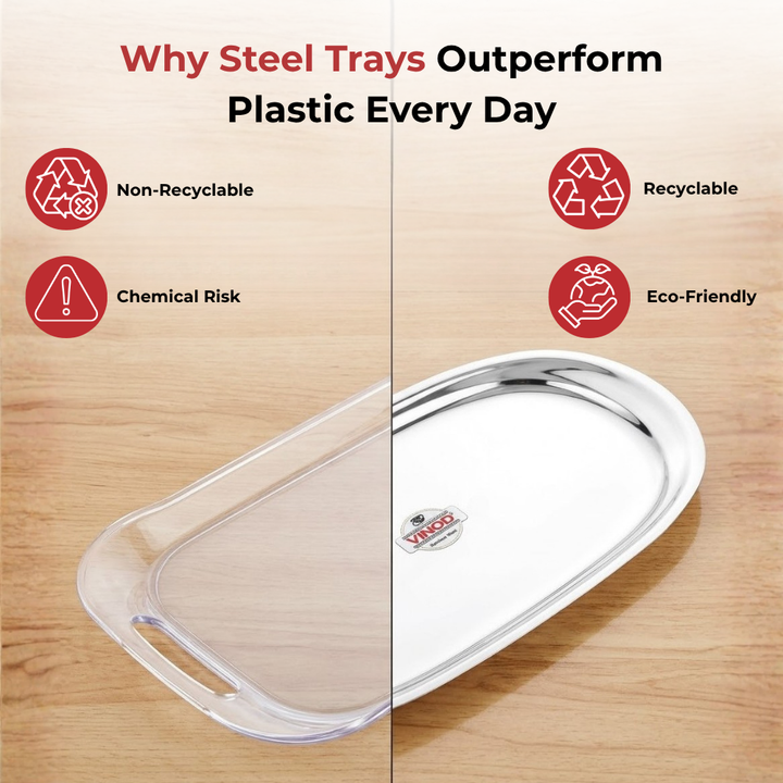 VINOD Stainless Steel Salad Tray with Highest Grade Stainless Steel, Mirror Finish ,Tough & Strong, Rust free and Dishwasher Safe