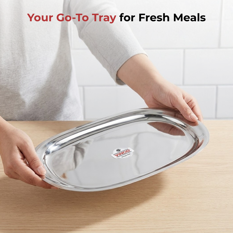 VINOD Stainless Steel Salad Tray with Highest Grade Stainless Steel, Mirror Finish ,Tough & Strong, Rust free and Dishwasher Safe