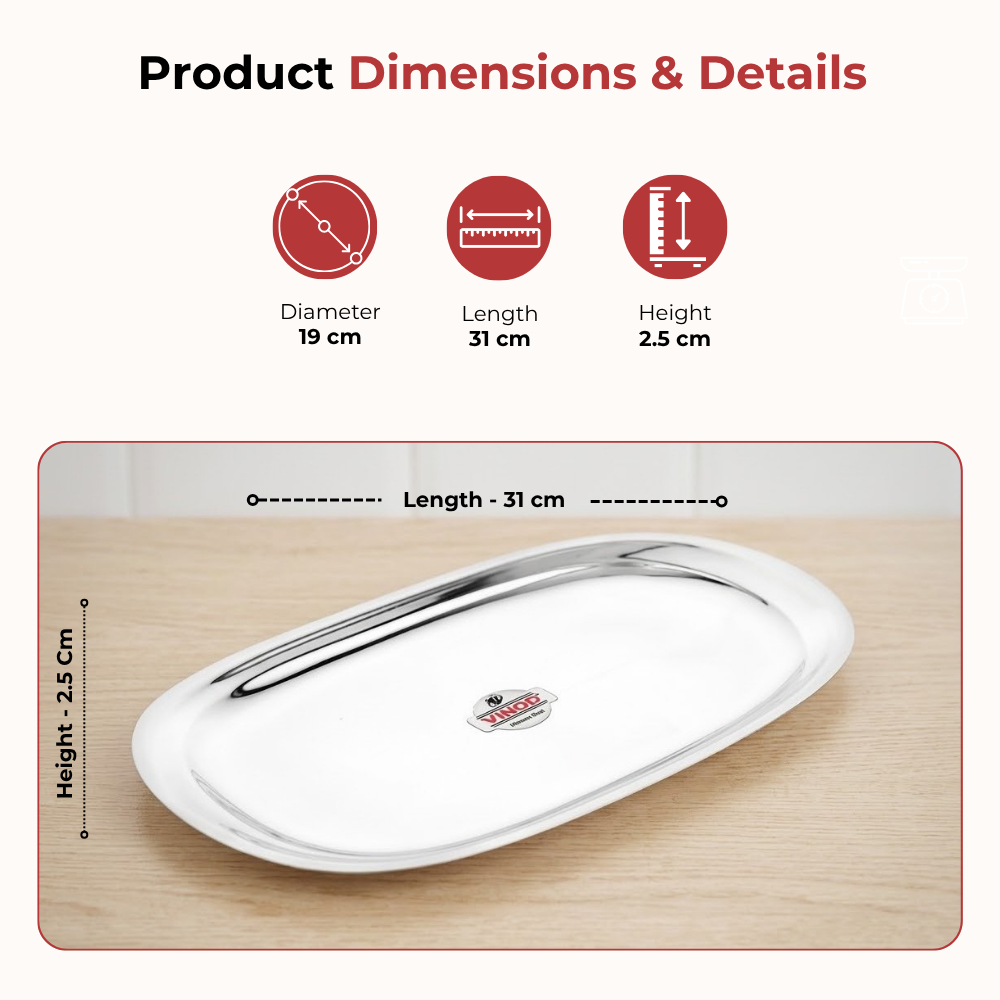 VINOD Stainless Steel Salad Tray with Highest Grade Stainless Steel, Mirror Finish ,Tough & Strong, Rust free and Dishwasher Safe