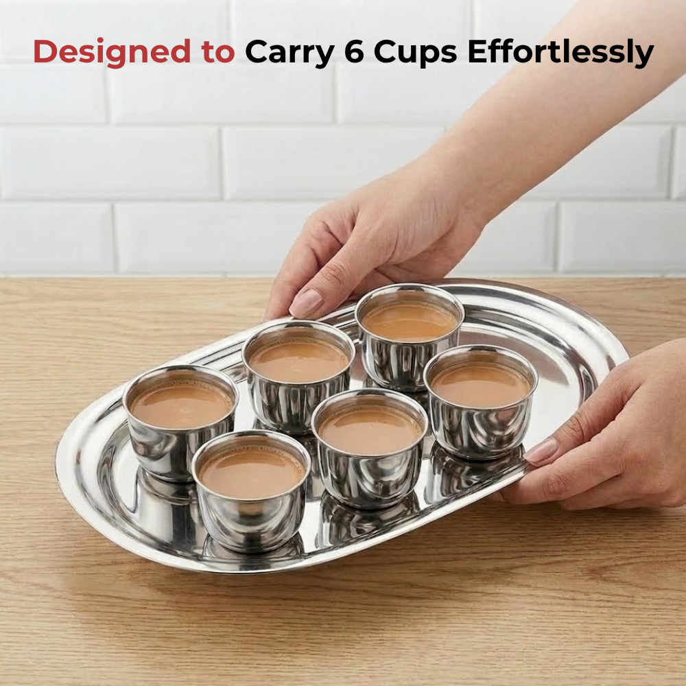 Vinod Stainless Steel Salad Tray, in-use view