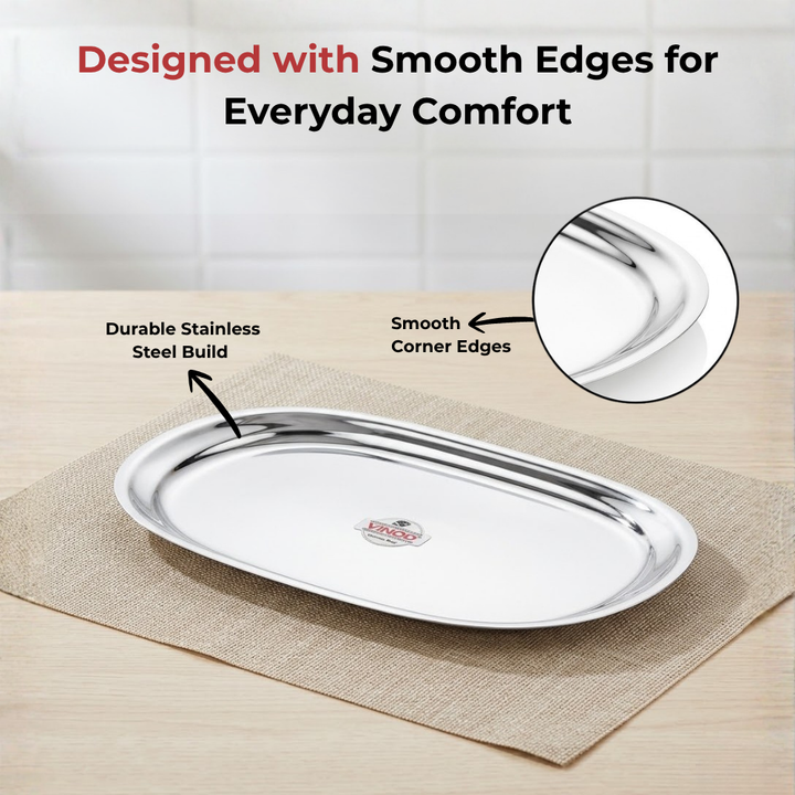 VINOD Stainless Steel Salad Tray with Highest Grade Stainless Steel, Mirror Finish ,Tough & Strong, Rust free and Dishwasher Safe